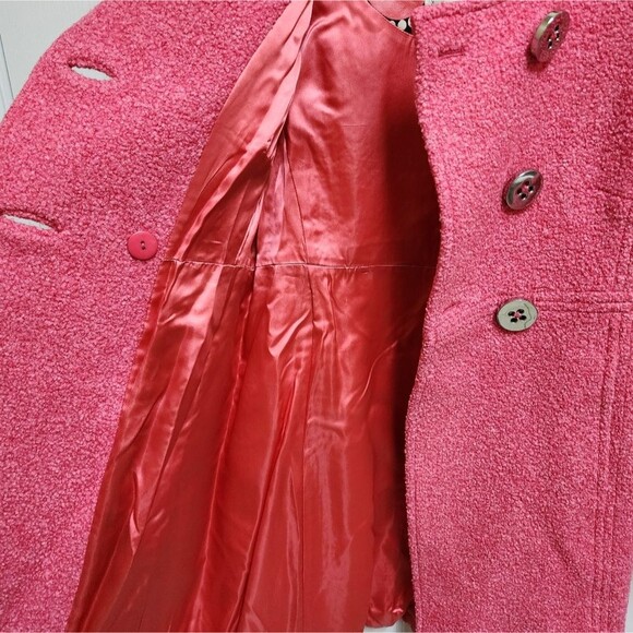 Milly Coat Women Sz 4 Pink Wool Silk Blend Double Breasted Button Lined Textured - Picture 10 of 13